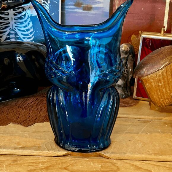 Vintage Cobalt Blue Owl Vase – Viking/Rainbow Glass Huntington WV – Hand-Blown A - Picture 3 of 4